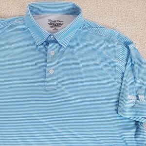 Straight Down Men's Polo Shirt Size M Blue Striped Prairie View Golf Logo
